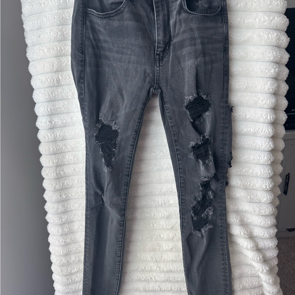 American eagle hi rise jeggings Charcoal Distressed Skinny Jeans
